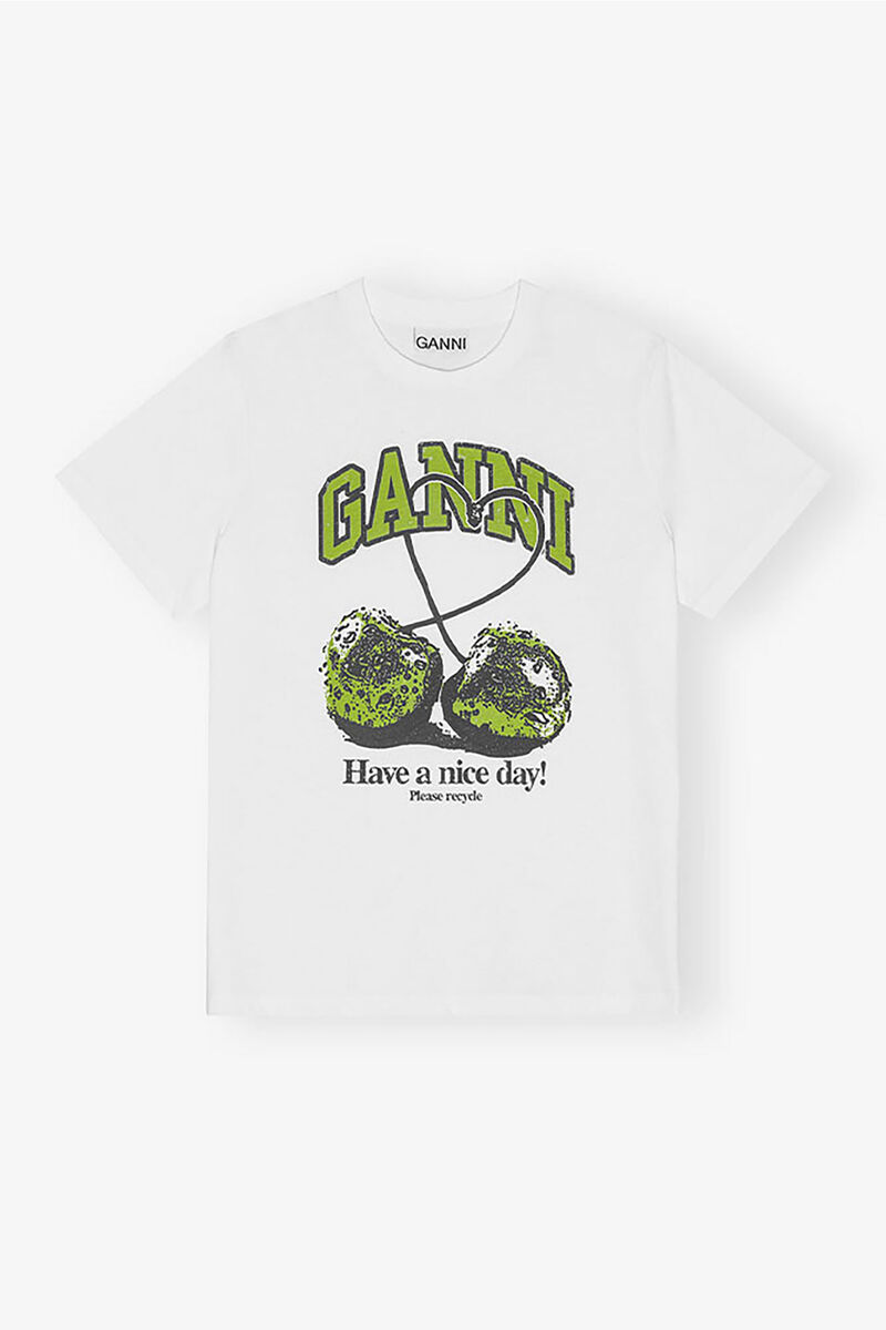 White Basic Jersey Cherry Relaxed T-shirt, Cotton, in colour Bright White - 1 - GANNI