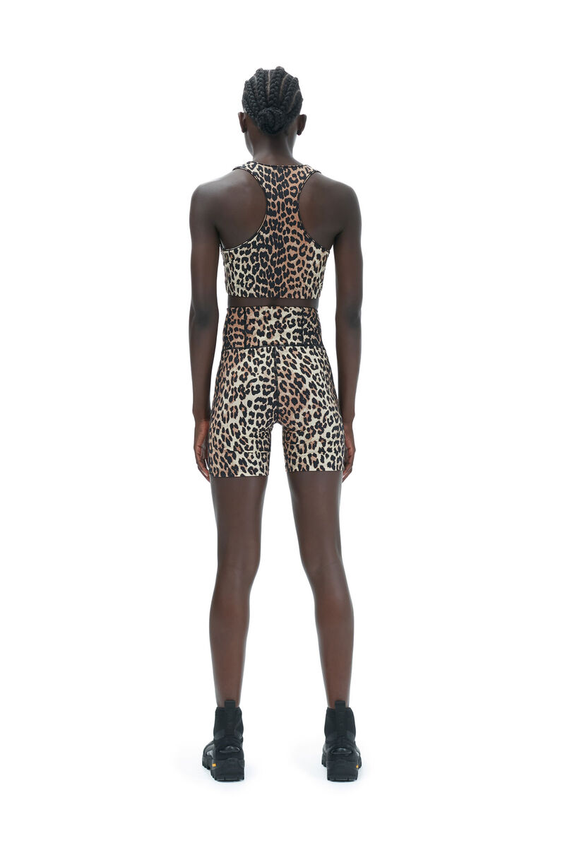 Active Racerback Zipper Top, Recycled Nylon, in colour Leopard - 5 - GANNI