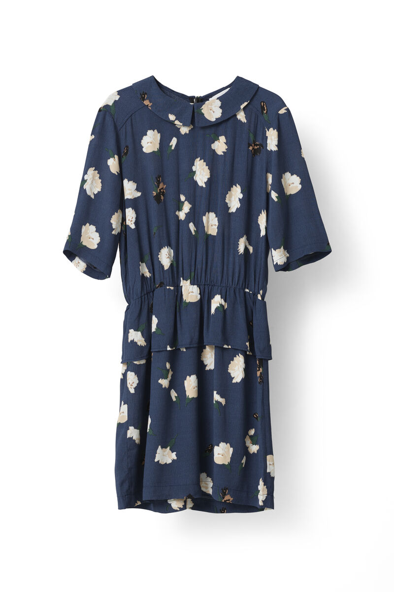 Jones Crepe Dress, in colour Blue Carnation Flower - 1 - GANNI