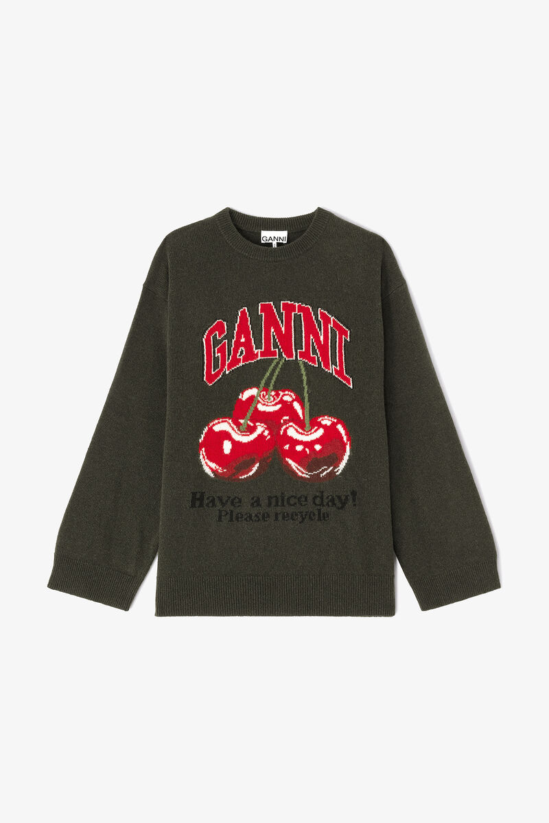 Oversized Graphic Jumper, Wool, in colour Kalamata - 1 - GANNI