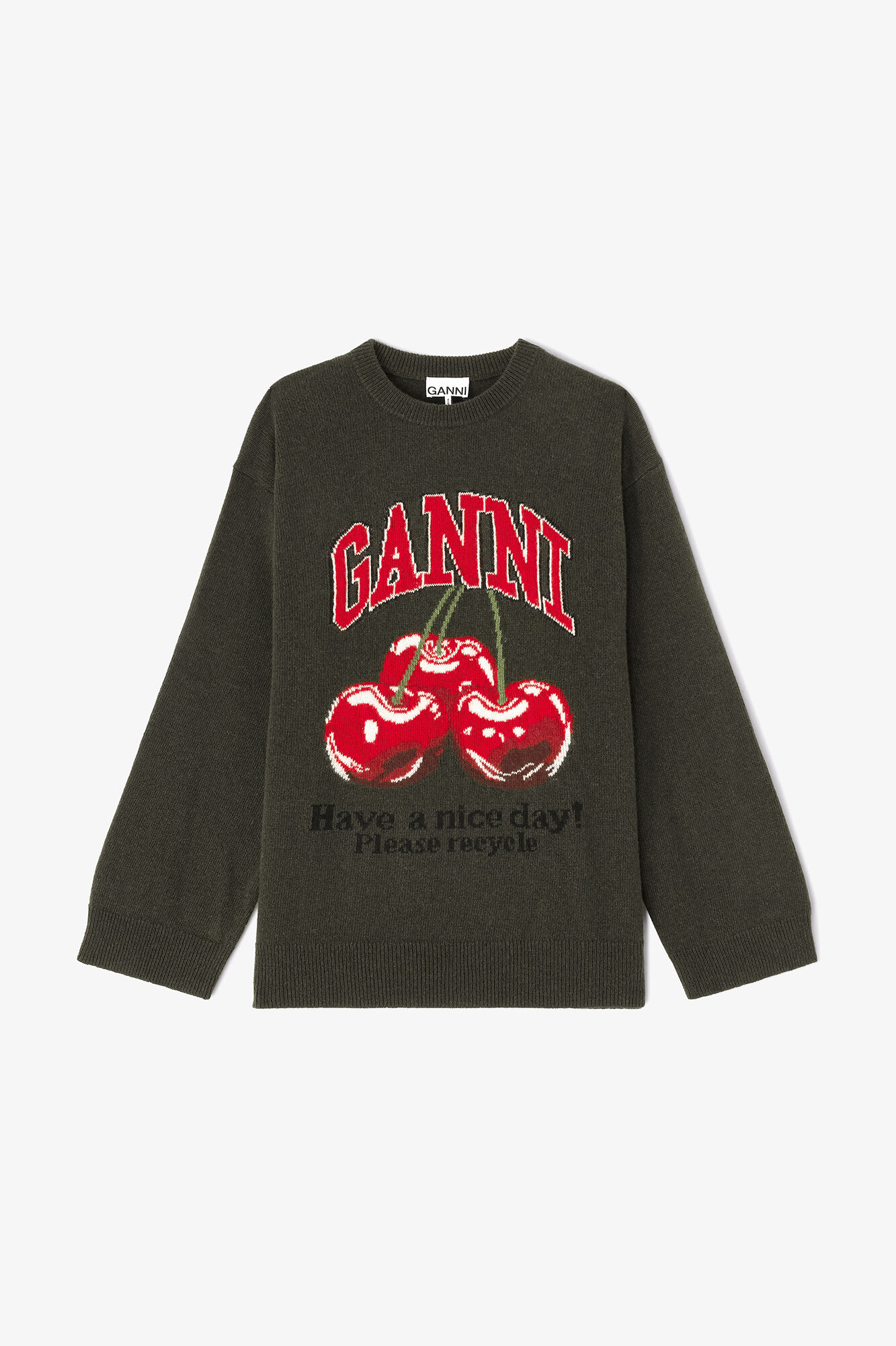 Oversized Graphic Jumper, Wool, in colour Kalamata - 1 - GANNI