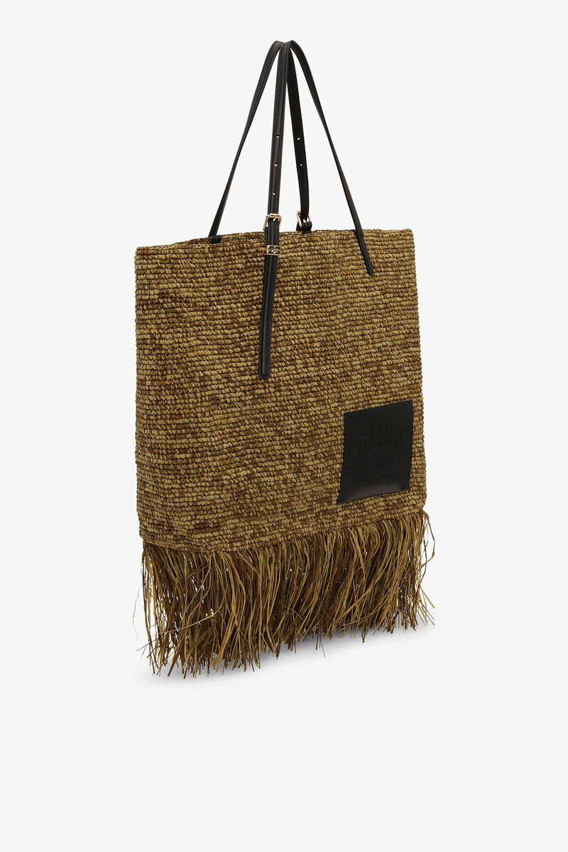 Raffia Tote Fringes Bag, in colour Spinach Green - 2 - GANNI