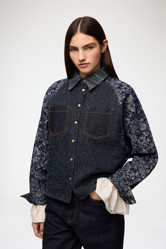 Shirt in Patchwork Denim, Rinse