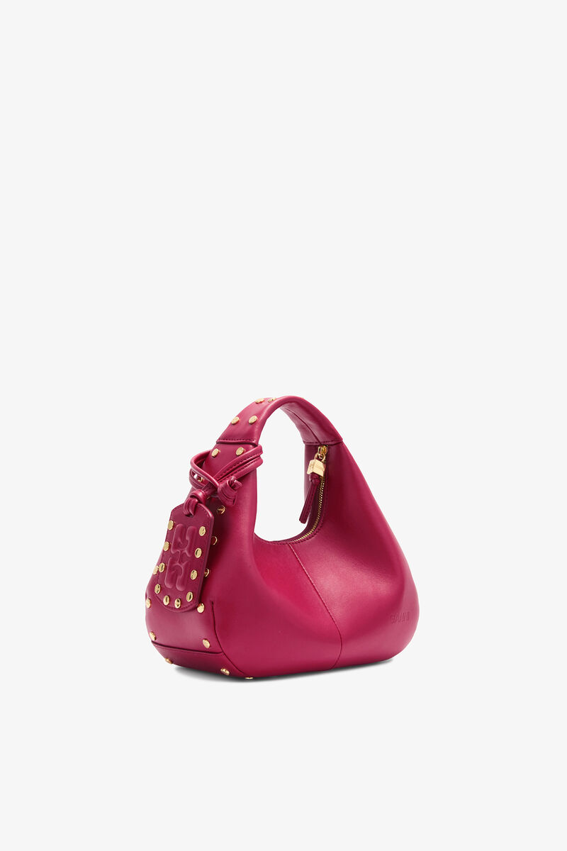 スタッズ付き レッド Mini Hobo バッグ, Recycled Leather, in colour Persian Red - 2 - GANNI
