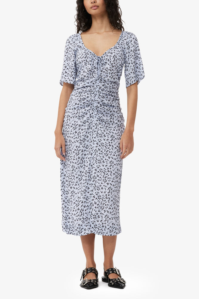Printed Crepe U-neck Midi Dress, Heather