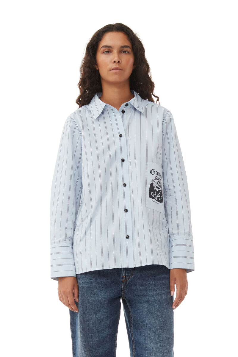 Re-cut Striped Cotton Shirt, Cotton, in colour Heather - 1 - GANNI