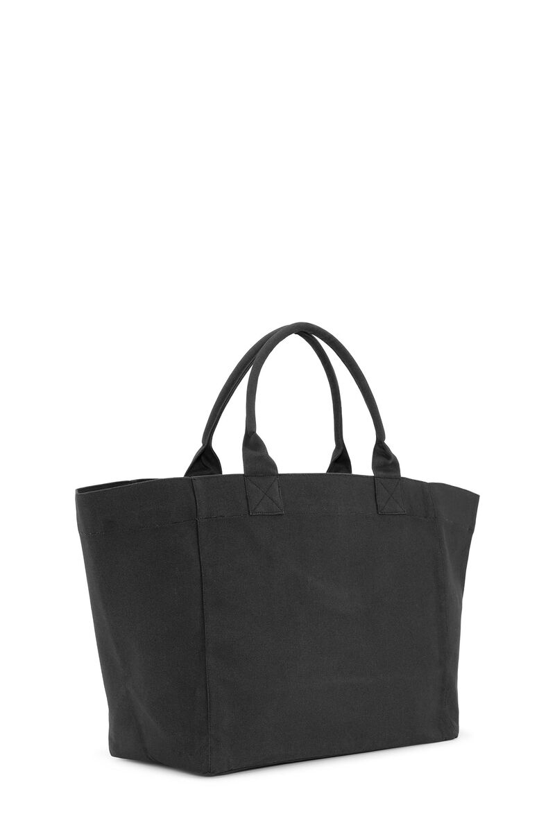 Black Oversized Canvas Tote Bag, Recycled Cotton, in colour Phantom - 2 - GANNI