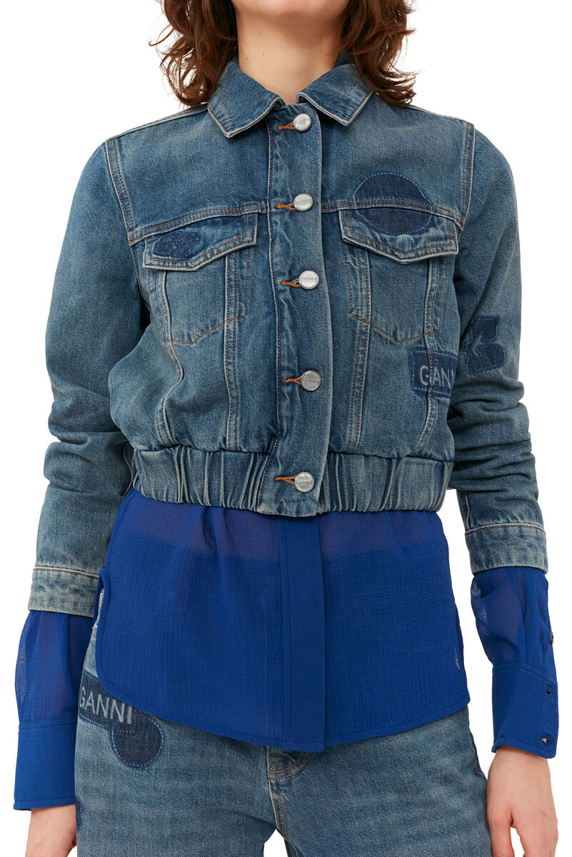 Patch Denim Bomber Jacket, Cotton, in colour Tint Wash - 4 - GANNI
