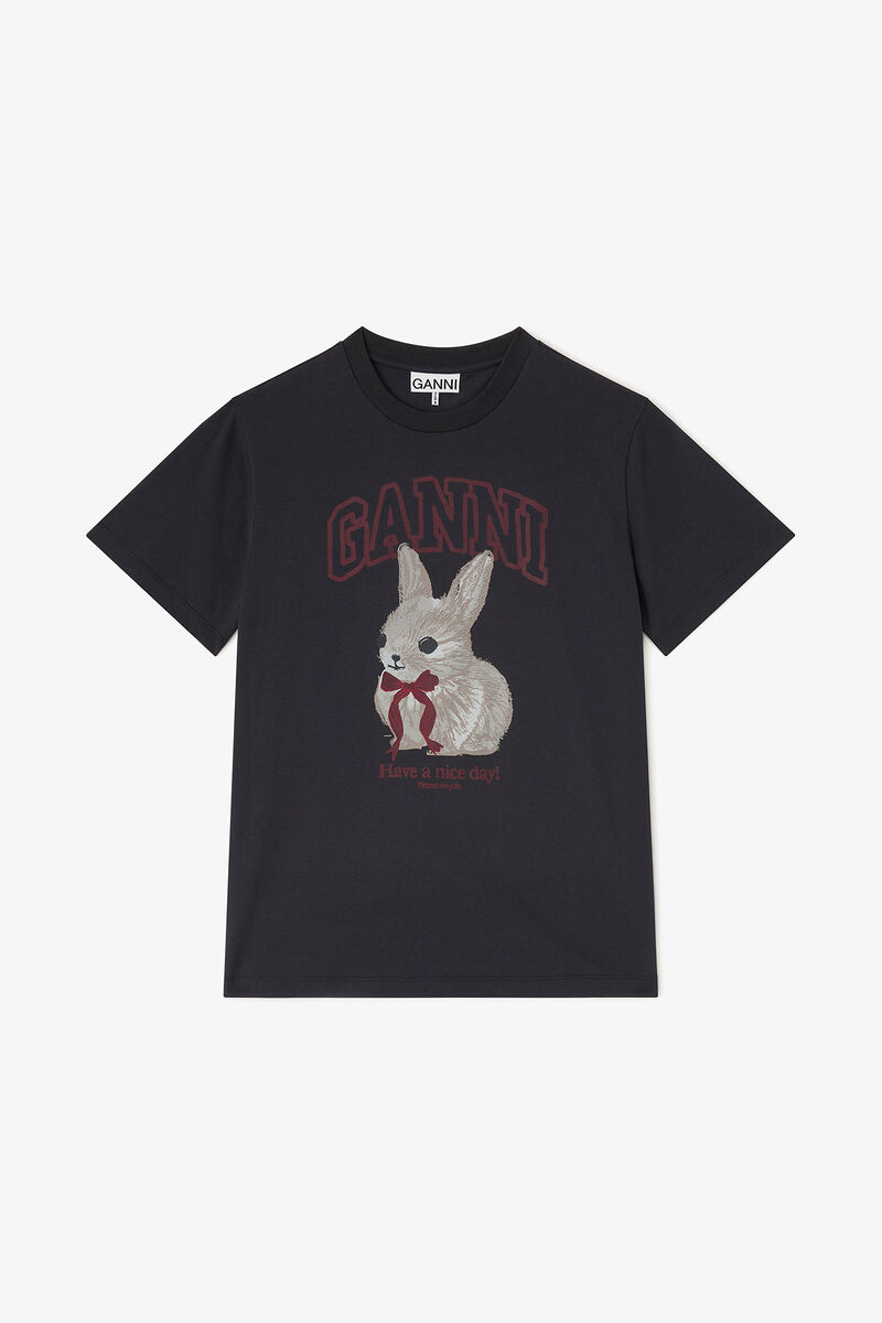 Grey Bunny T-shirt, Organic Cotton, in colour Phantom - 1 - GANNI