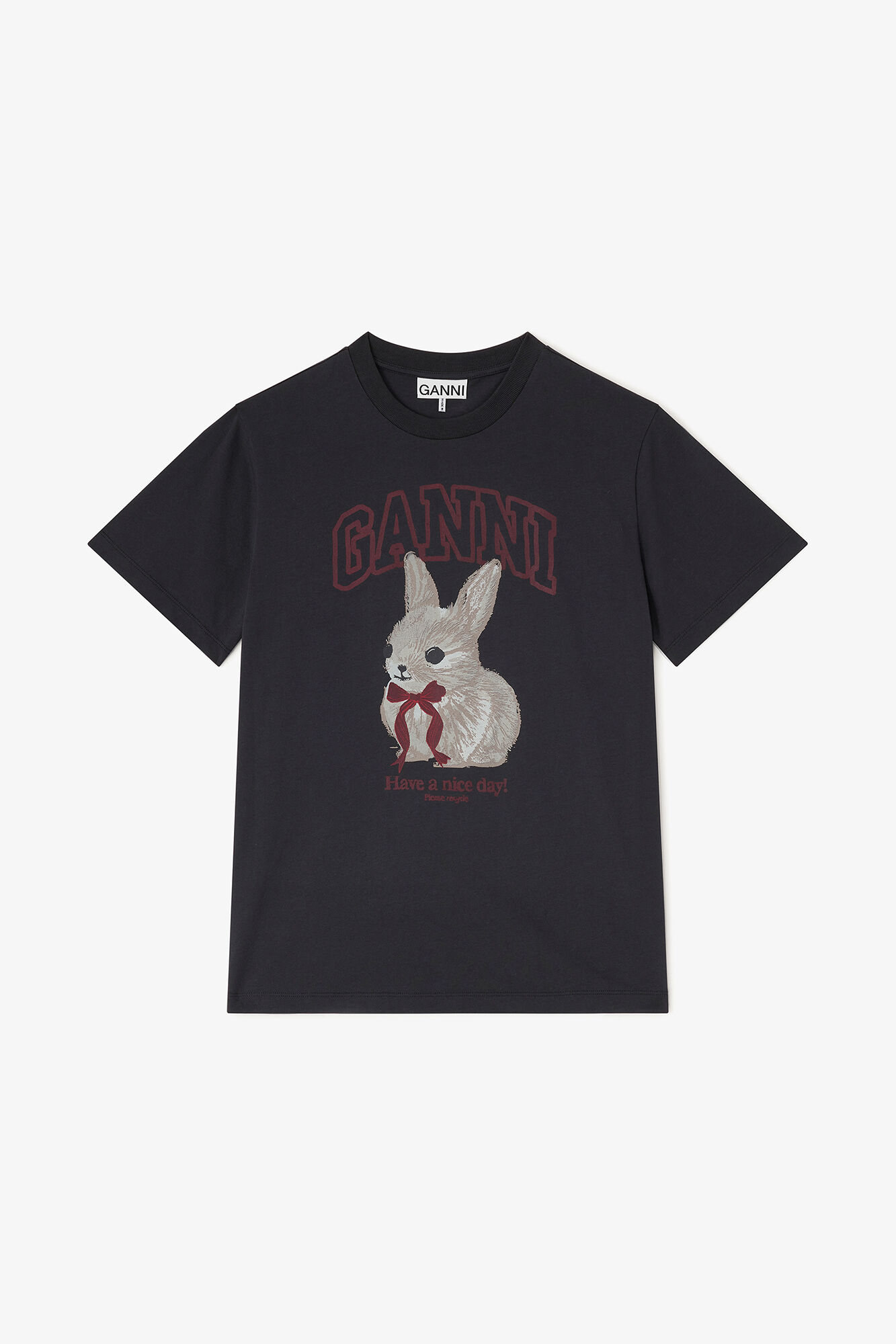 Grey Bunny T-shirt, Organic Cotton, in colour Phantom - 1 - GANNI