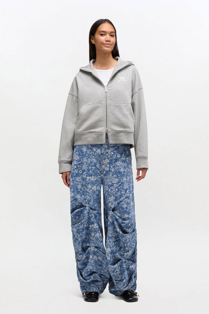 Blue Tapestry Draped Jeans, Mid Blue Stone