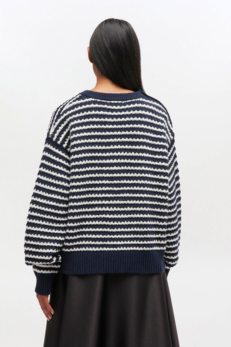 Dark Blue Striped Wool Jumper, in colour Sky Captain - 3 - GANNI