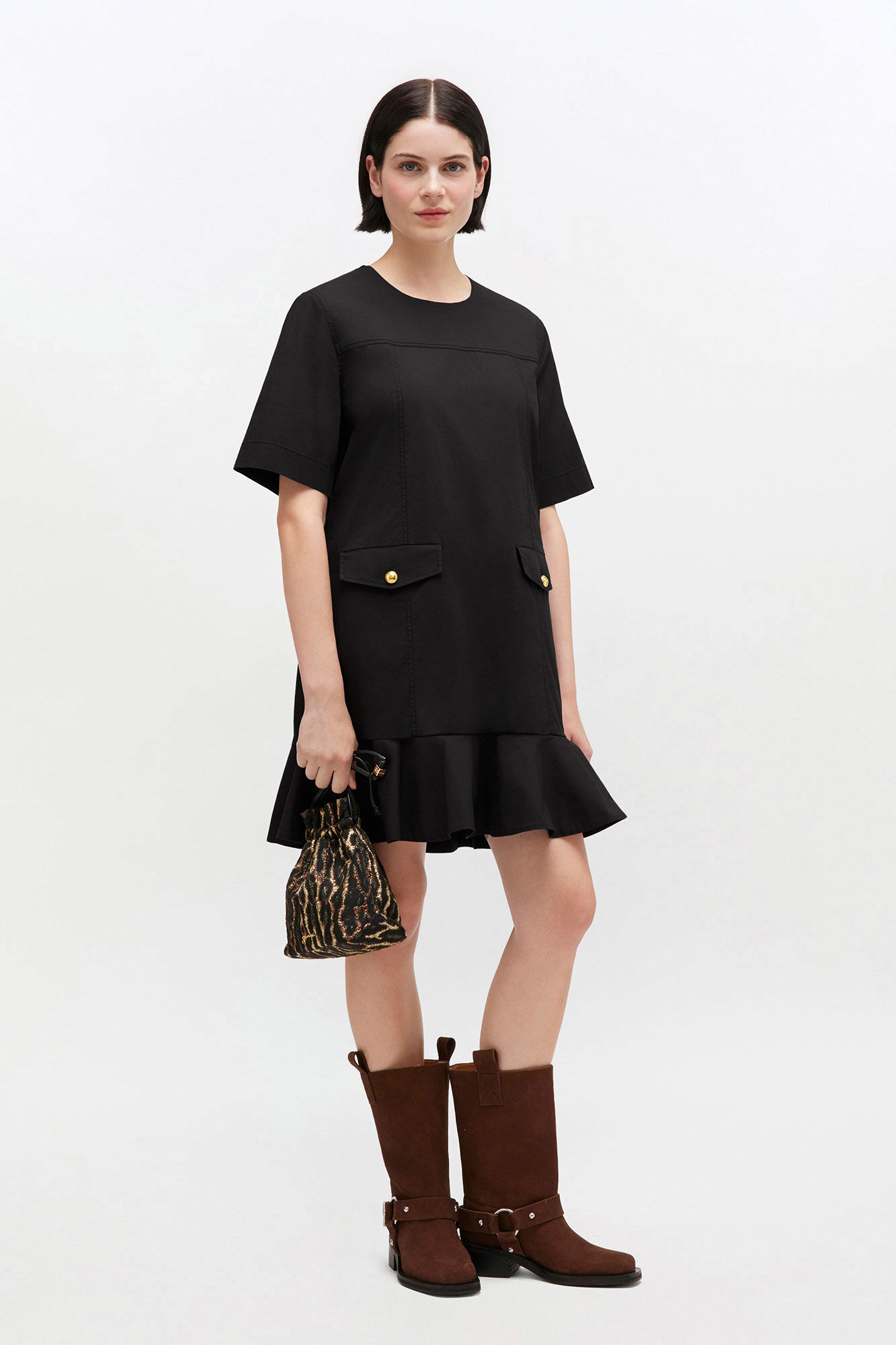 Jet Black Stretch Cotton Mini Dress | GANNI US
