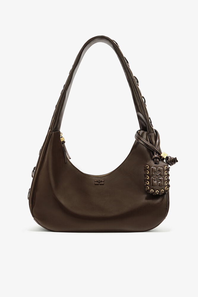 Green Medium Laces Hobo Bag, Dark Olive