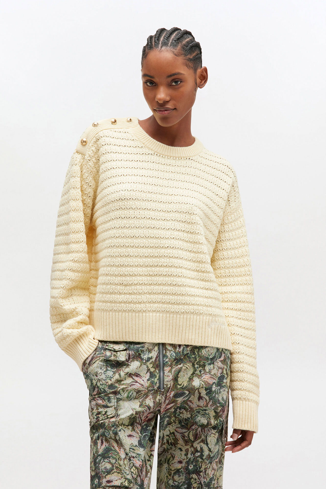 Cream Wool Jumper, in colour Cloud Cream - 2 - GANNI