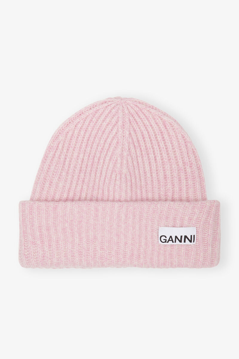 Oversized Wool Rib Knit Beanie, Recycled Polyamide, in colour Lilac Sachet - 1 - GANNI