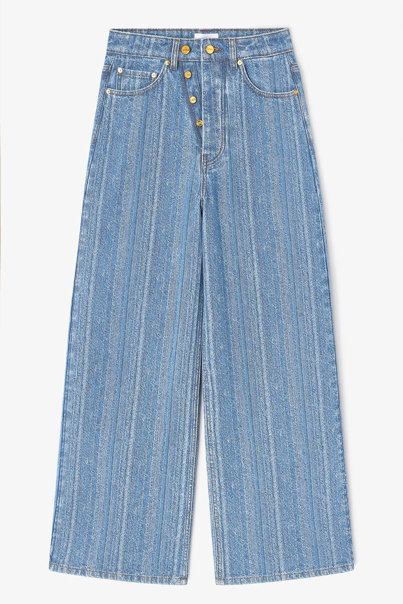 Gestreifte Baggy-Jeans, Cotton, in colour Mid Blue Stone - 1 - GANNI