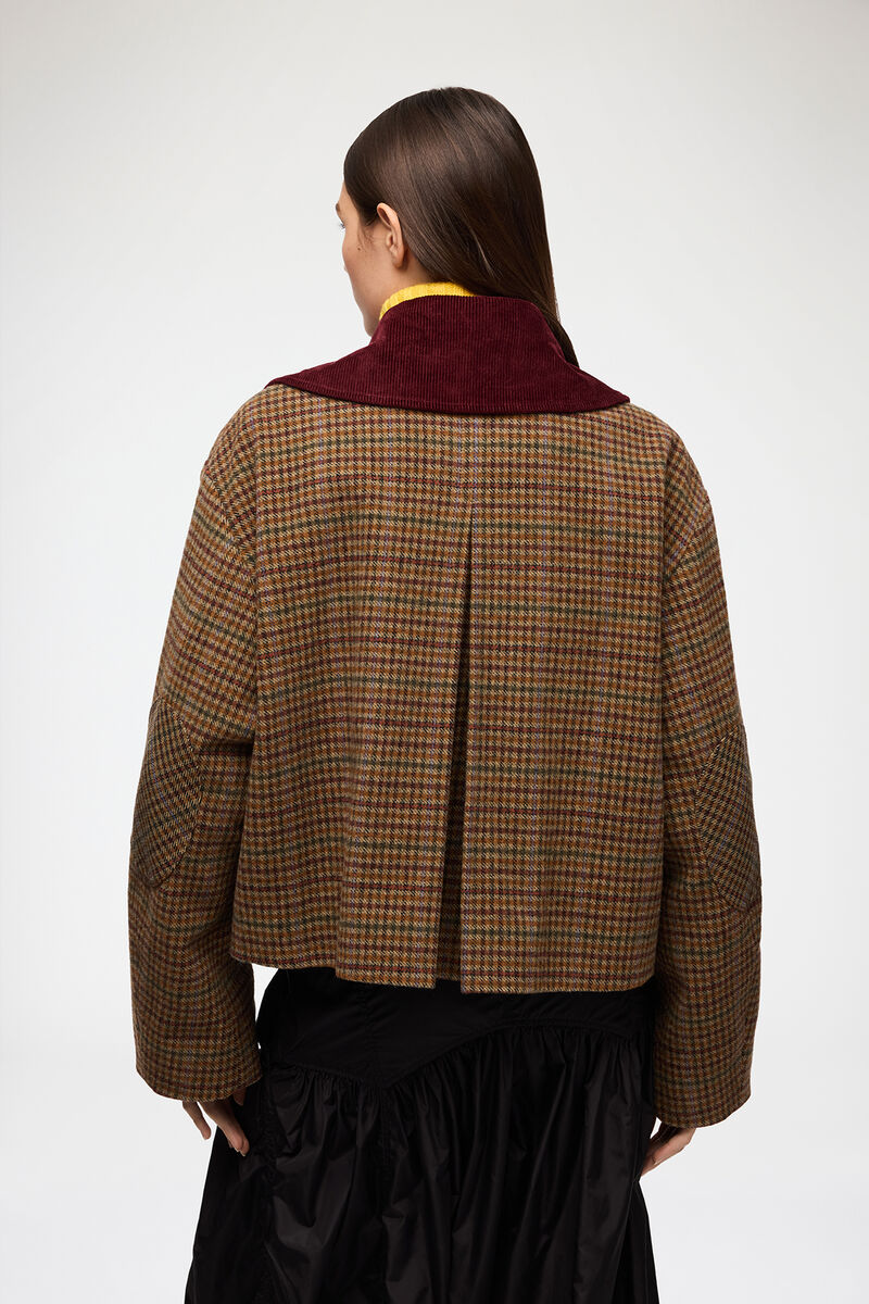 Jacket in Check Twill, Recycled Wool, in colour Multicolour - 3 - GANNI