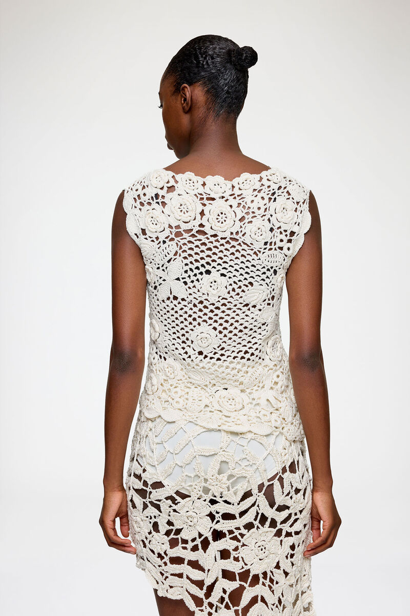 Knit Top in Cotton Crochet, Organic Cotton, in colour Egret - 3 - GANNI