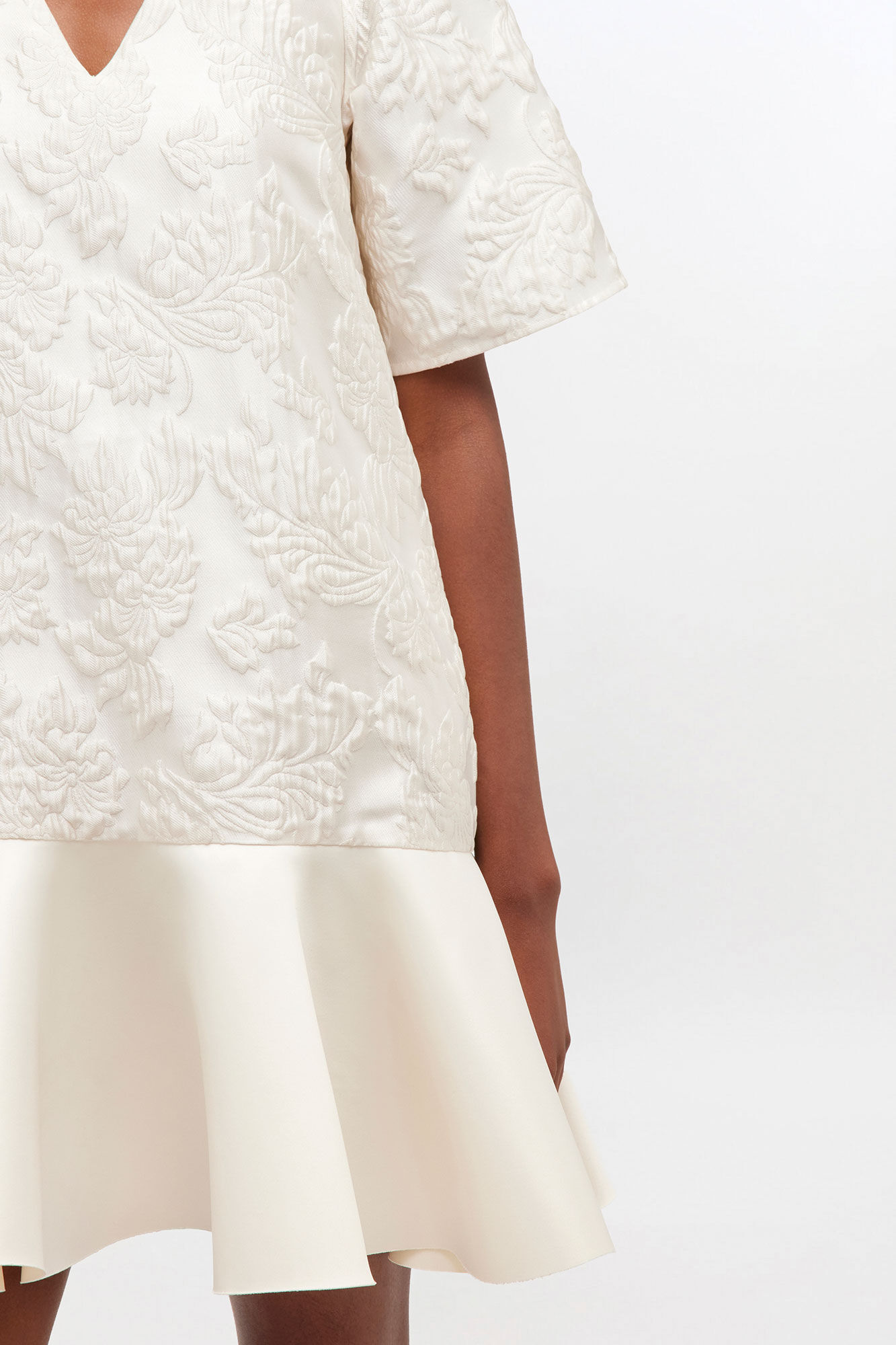 Satin Cloque Mini Dress, in colour Egret - 3 - GANNI