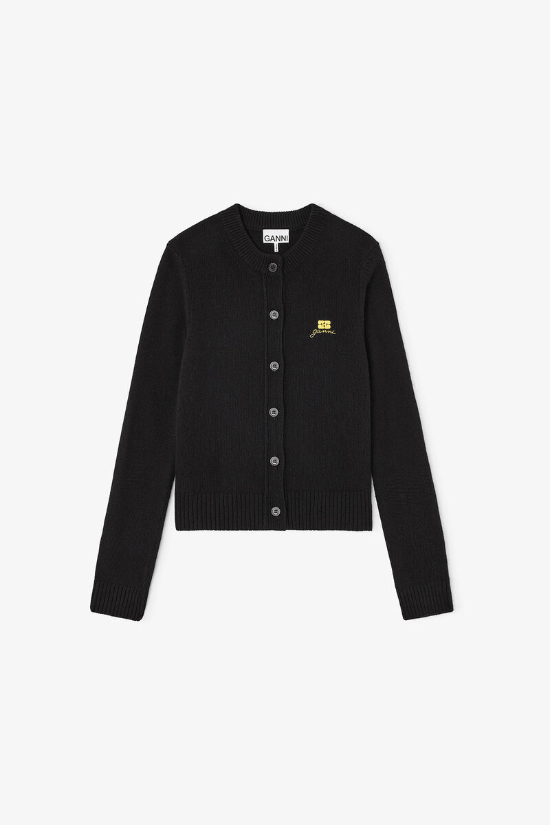 Wool Mix Cardigan, Wool, in colour Black - 1 - GANNI