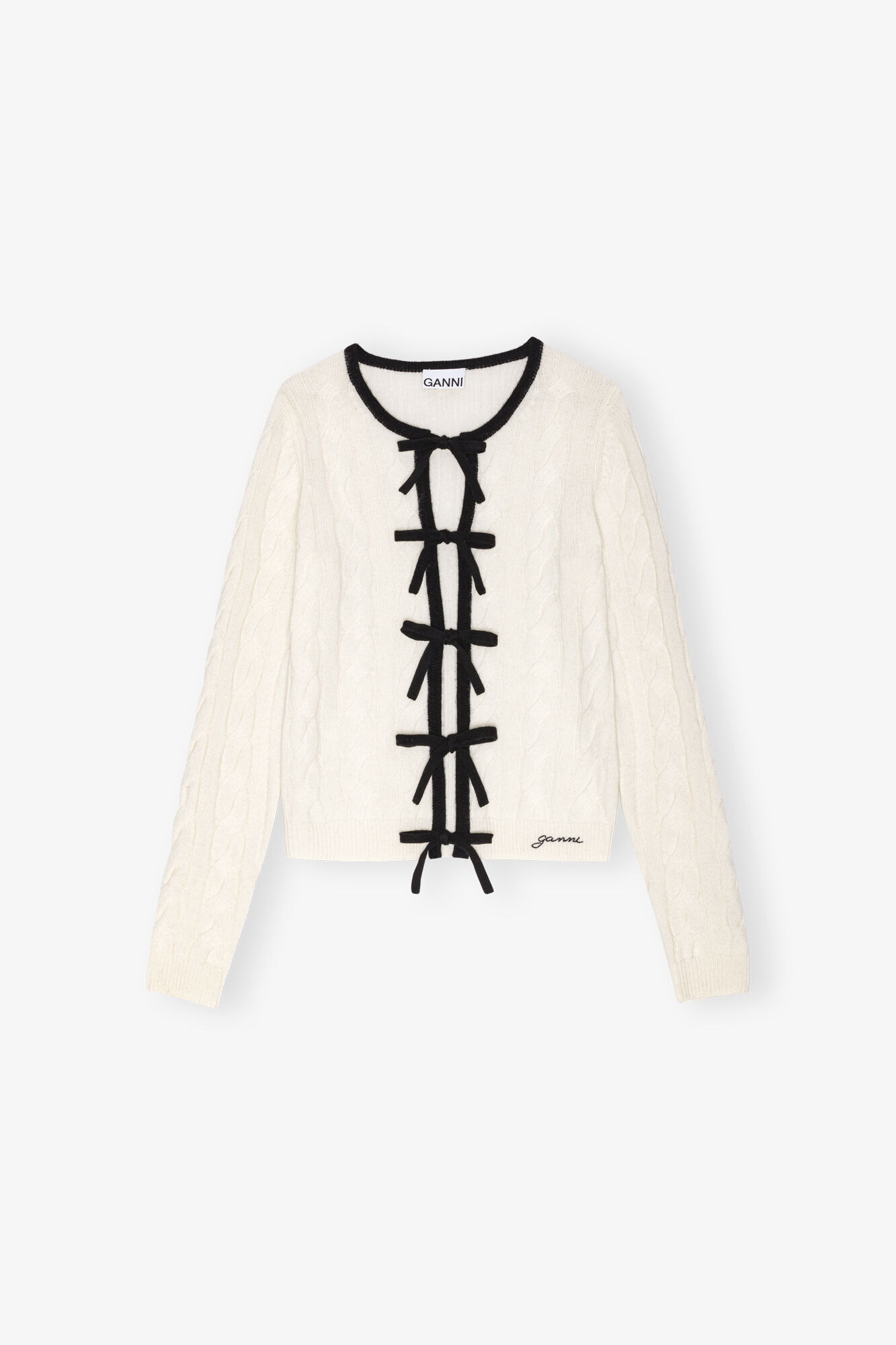 Cardigan in White Cashmere Mix, Merino Wool, in colour Egret - 1 - GANNI