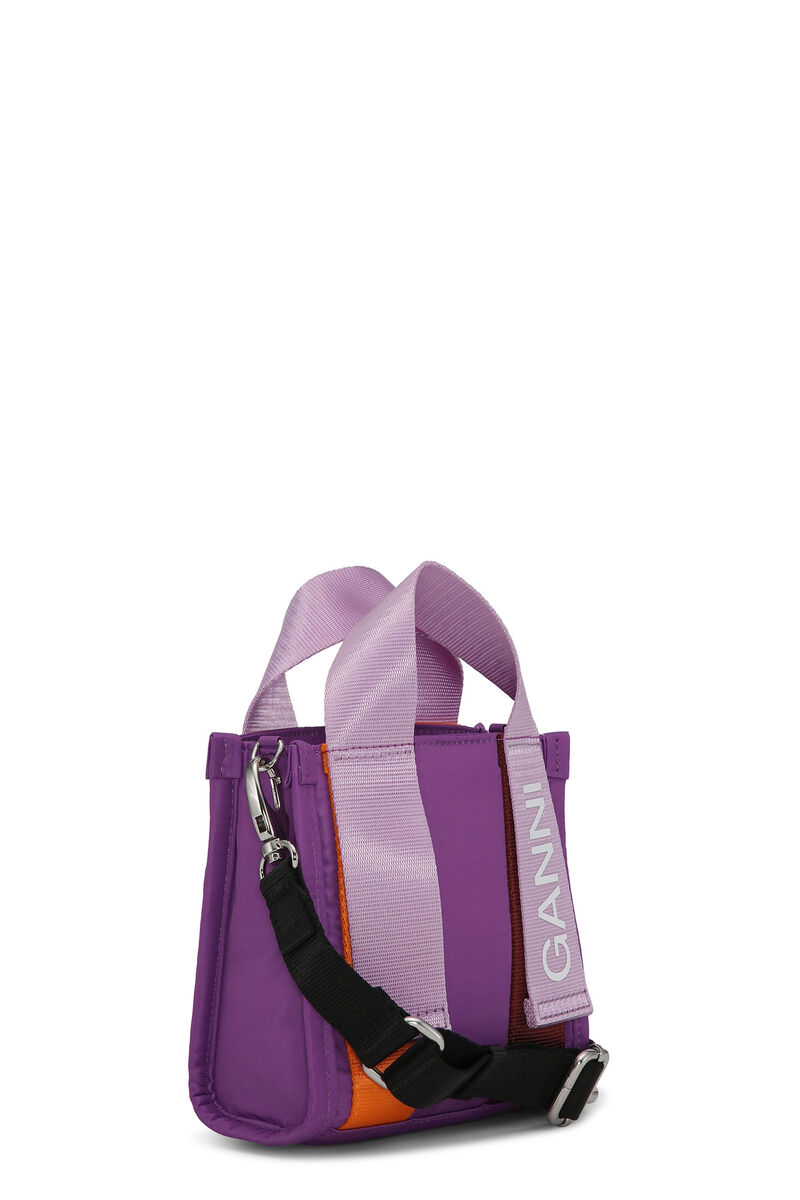 Mini sac fourre-tout en tissu technique violet, Recycled Polyester, in colour Purple Wine - 2 - GANNI
