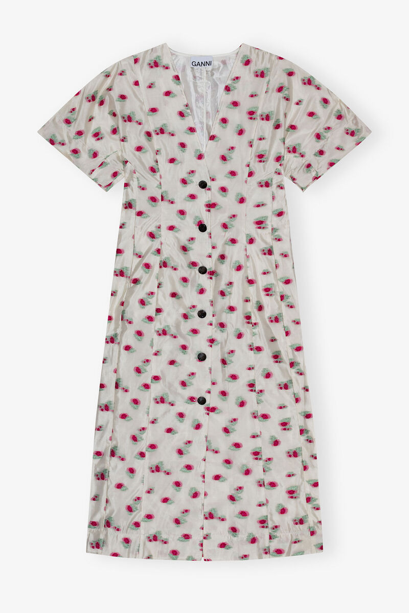 Floral Organza Jacquard Midi Dress, Recycled Polyester, in colour Tofu - 1 - GANNI