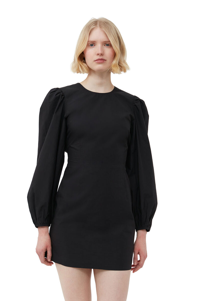Cotton Poplin Open Back Mini Dress, Cotton, in colour Black - 4 - GANNI