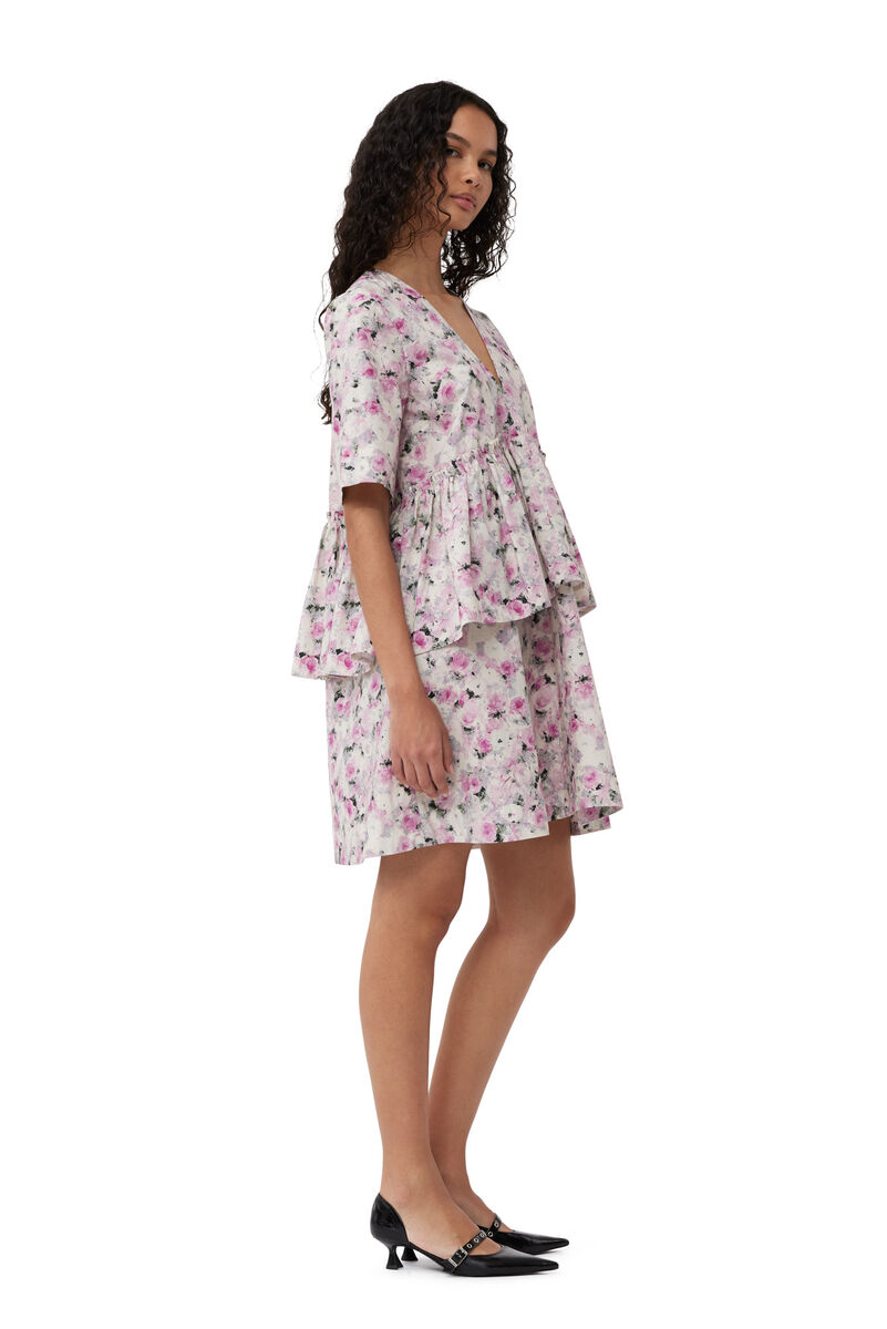 Printed Cotton Flounce Mini Dress, Cotton, in colour Orchid Smoke - 3 - GANNI