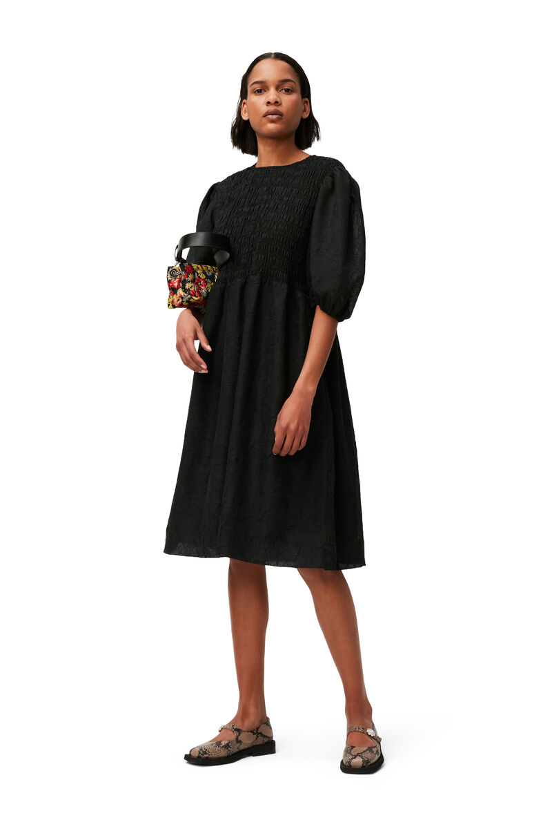 Crinkled Georgette Midi Dress, Recycled Polyester, in colour Black - 1 - GANNI