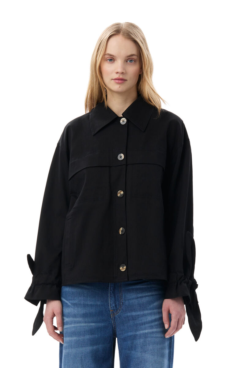 Black Herringbone Canvas-jakke, Elastane, in colour Black - 1 - GANNI
