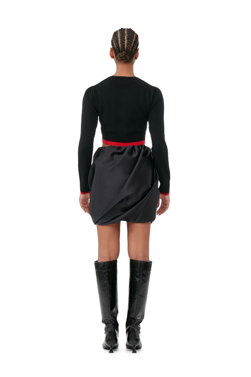 Black Double Satin Mini Skirt, Elastane, in colour Black - 3 - GANNI