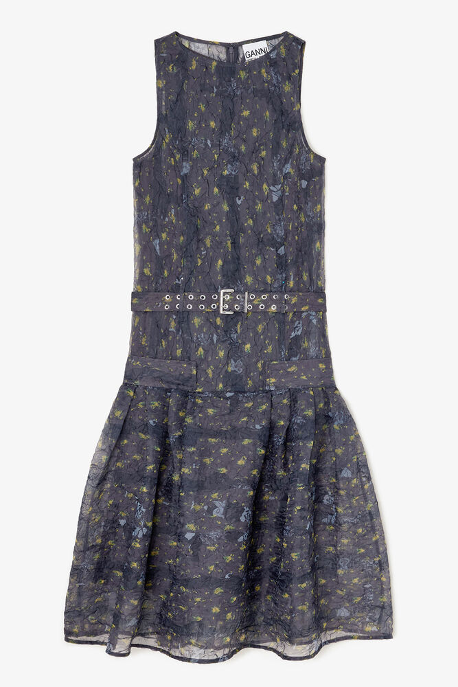 Dress in Shibori Organza, Black Sand