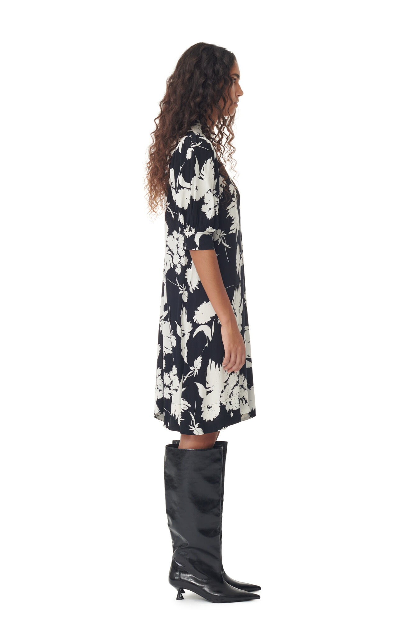 Black Printed Crepe Mini Dress | GANNI FI