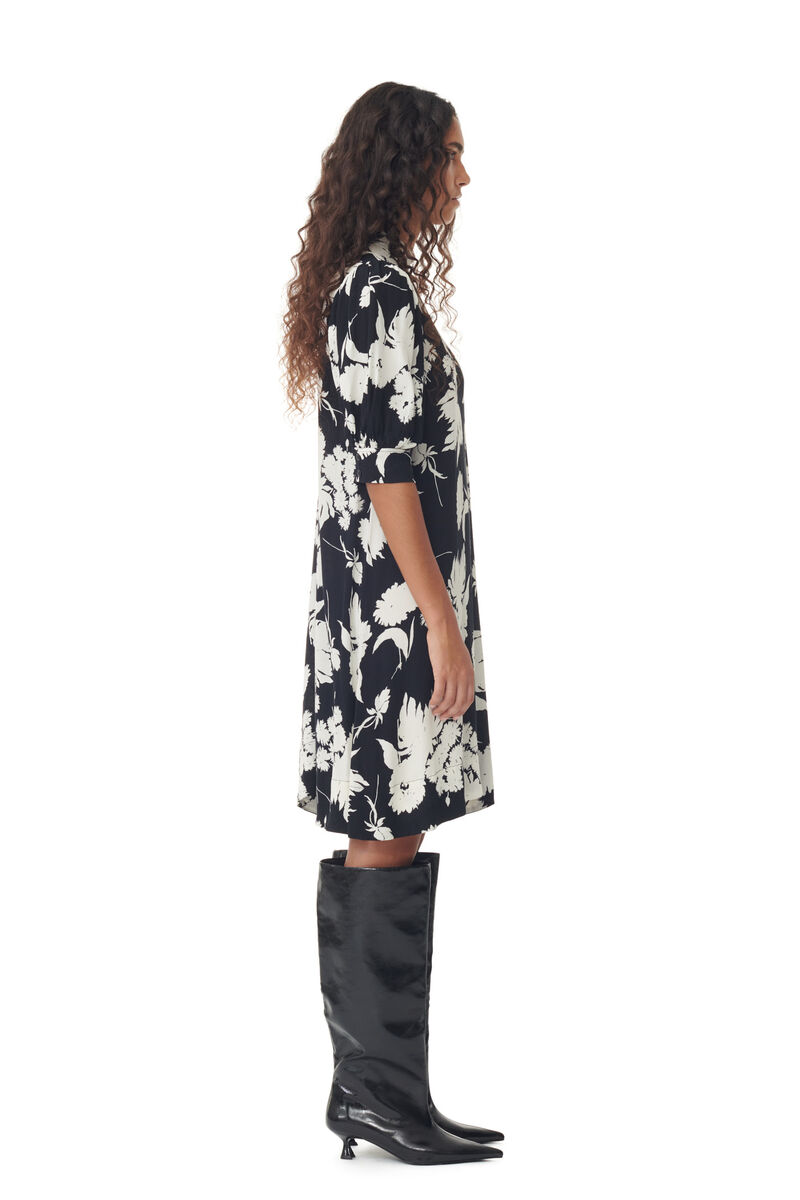 Black Printed Crepe Mini Dress | GANNI UK
