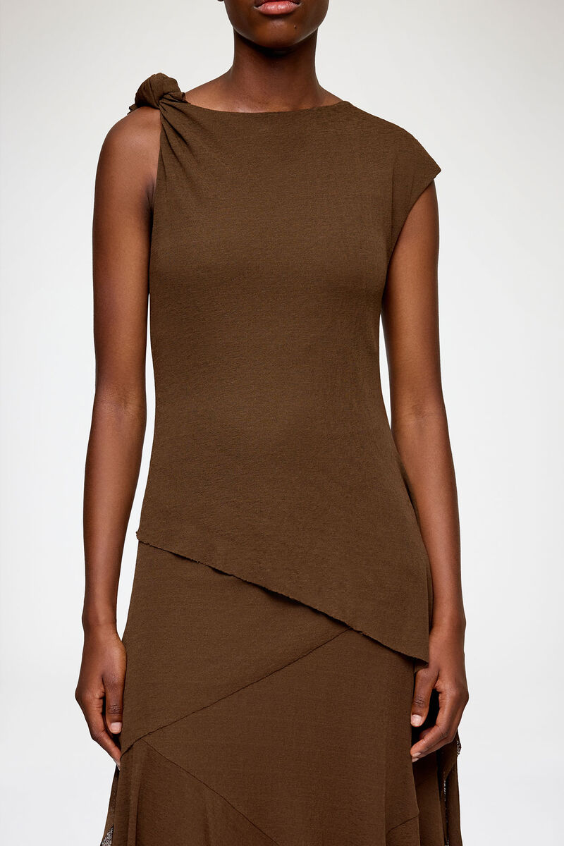 Robe longue en maille chin&eacute;e, Recycled Polyester, in colour Demitasse - 4 - GANNI