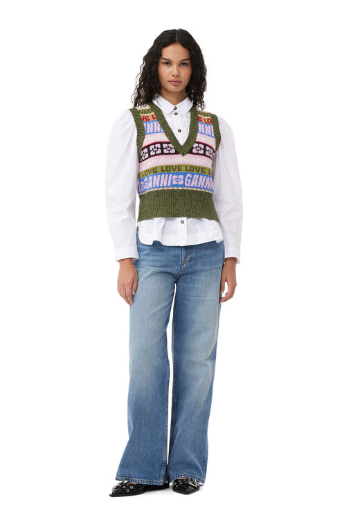 Ganni Recycled Wool-blend Jacquard Vest In Mixed