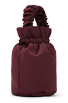 Ruched Top Handle Bag, Polyester, in colour Burgundy - 3 - GANNI