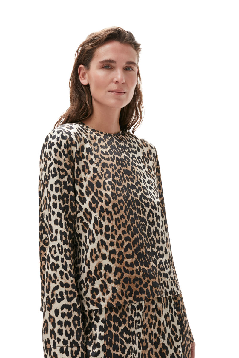 Silk Leopard Blouse, in colour Leopard - 3 - GANNI