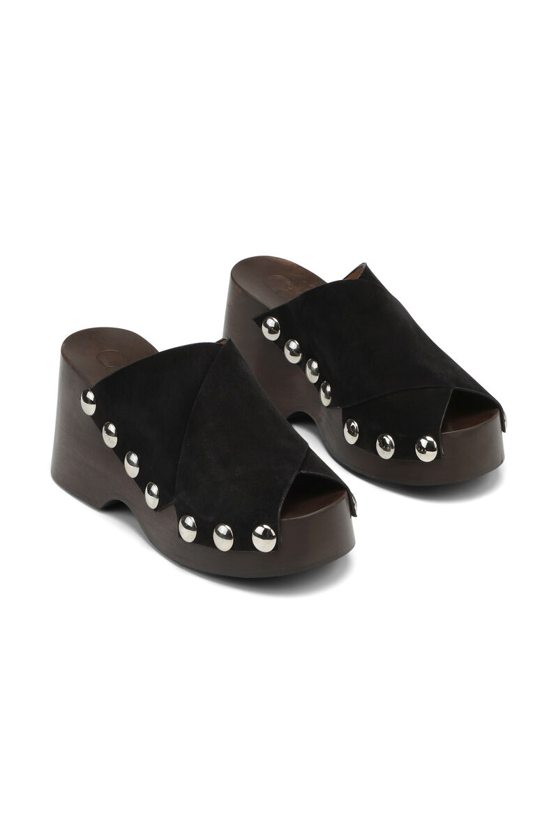 Wedge Clogs, Calf Leather, in colour Black - 3 - GANNI