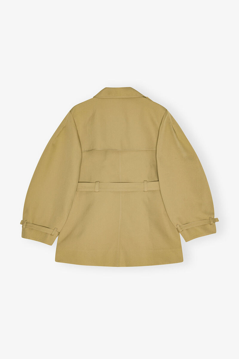 Beige Heavy Twill Midi Trench Coat, Recycled Polyester, in colour Boa - 2 - GANNI