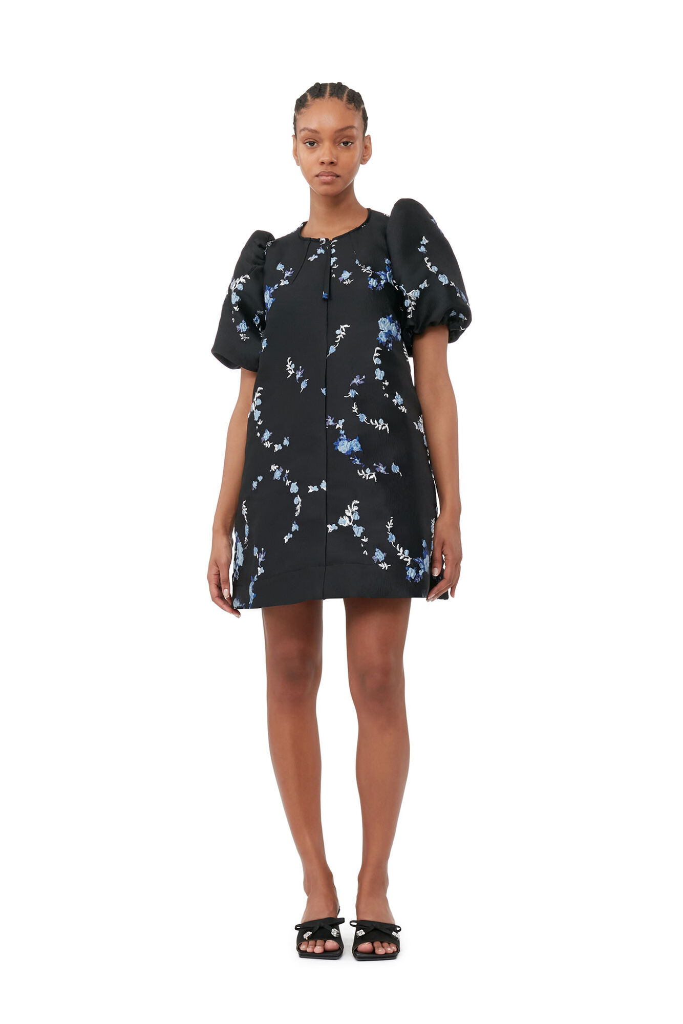 Ganni Black/Blue 3D Jacquard A-line Mini Dress