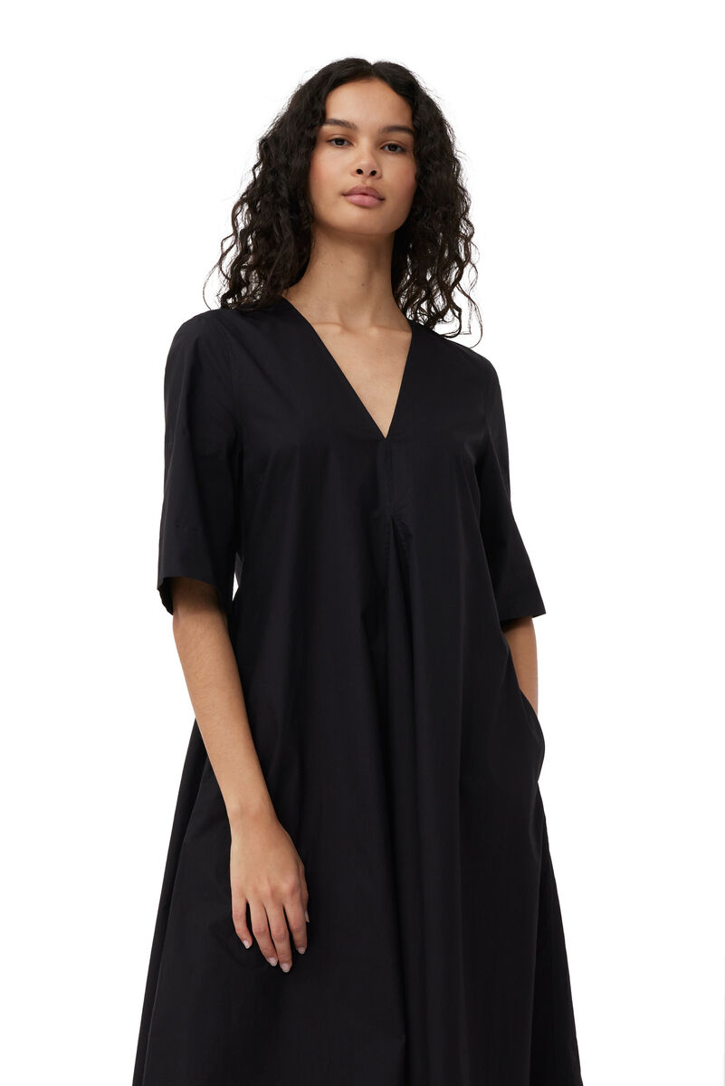 Exclusive Black Cotton Poplin Maxi Dress, Cotton, in colour Black - 5 - GANNI