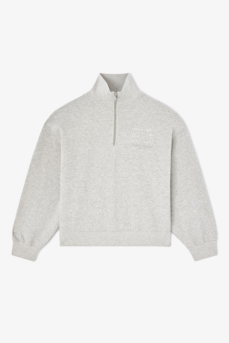 Grå sweatshirt med halv dragkedja, in colour Paloma - 1 - GANNI