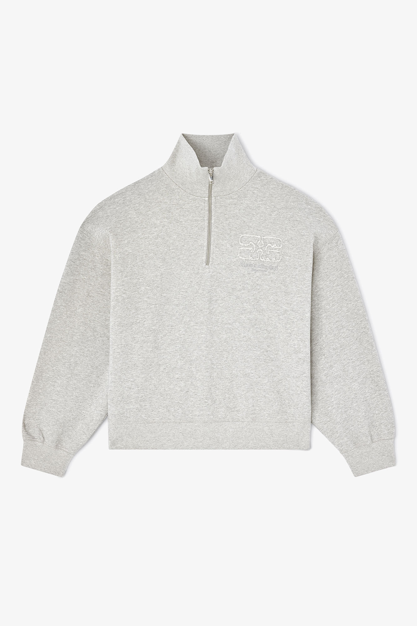 Grå sweatshirt med halv dragkedja, in colour Paloma - 1 - GANNI