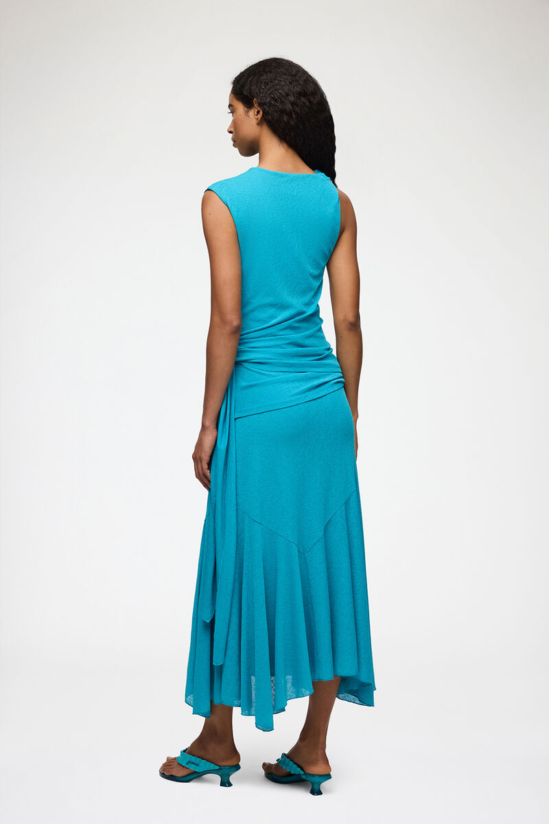 Robe longue en maille chin&eacute;e, Recycled Polyester, in colour River Blue - 2 - GANNI