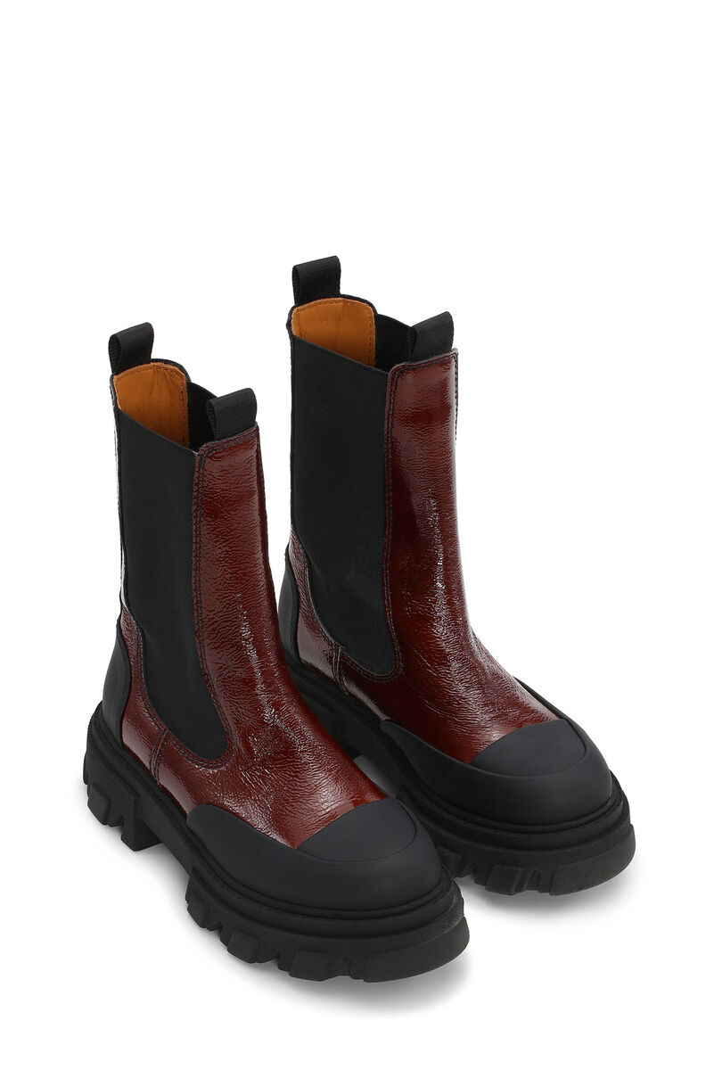 Cleated Mid Chelsea Boots, Calf Leather, in colour Cognac - 2 - GANNI