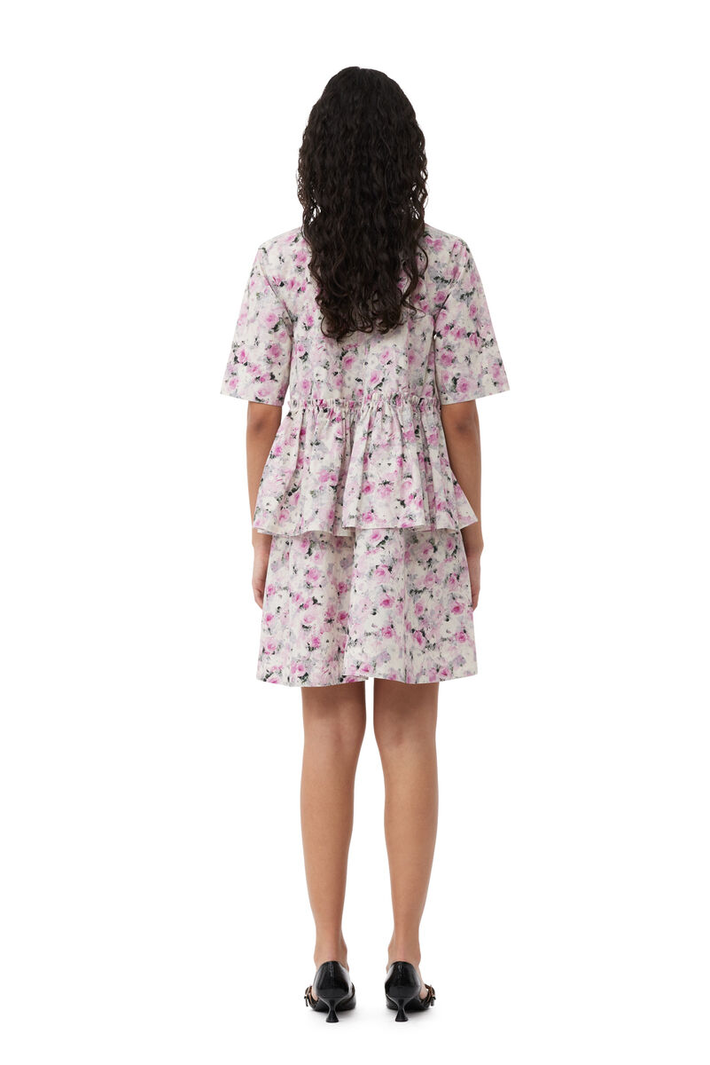 Printed Cotton Flounce Mini Dress, Cotton, in colour Orchid Smoke - 2 - GANNI