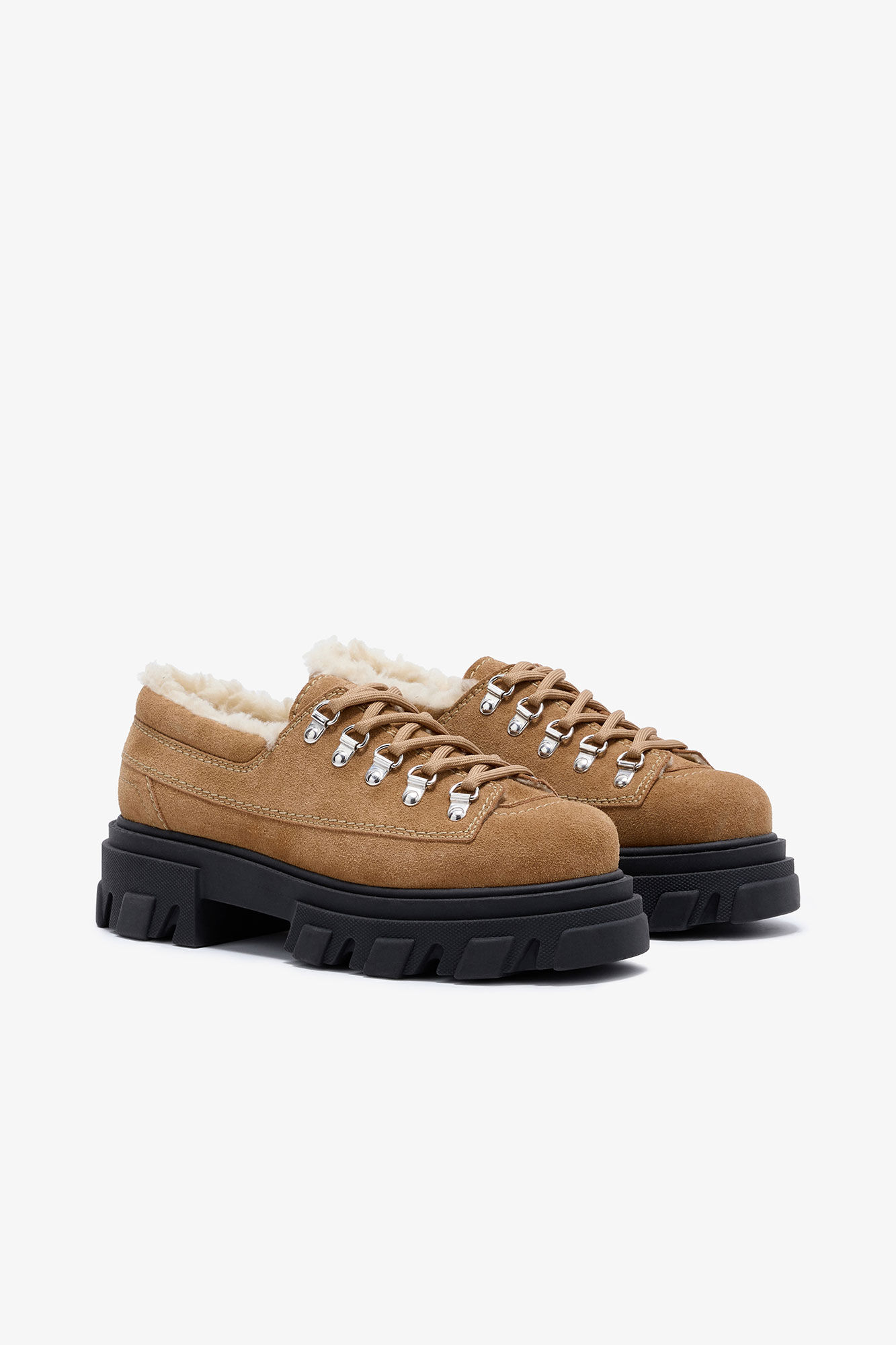 Brown Cleated Derbies, Lyocell, in colour Cognac - 2 - GANNI